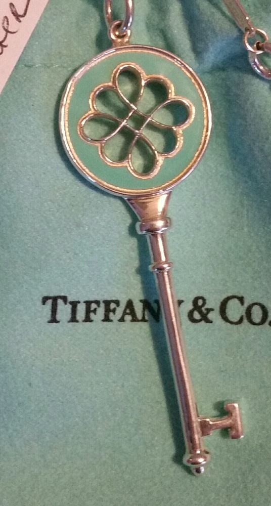 Tiffany & Co blue enamel knot key necklace